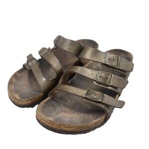 Birkenstock Womens Florida Sandals 38 US 7 Gold Brown Leather Slide Coastal Boho